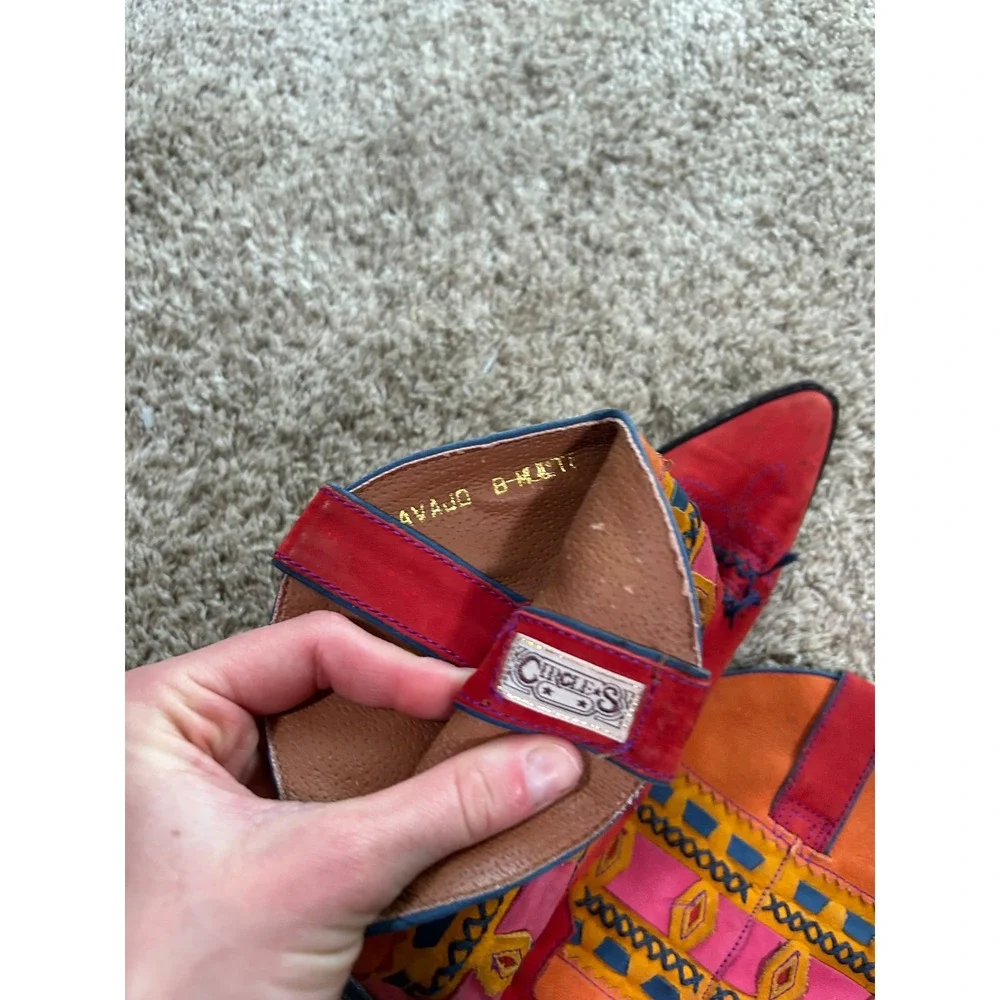 Womens Red Orange Embroidered Western Boho Festival Cowboy Boots Retro Tribal 7M - Picture 5 of 10